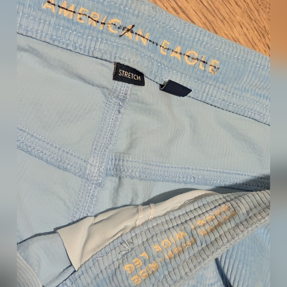 American Eagle Pants Plus 16 Sky Blue Super High Rise Baggy Wide Leg Corduroy - Picture 3 of 6
